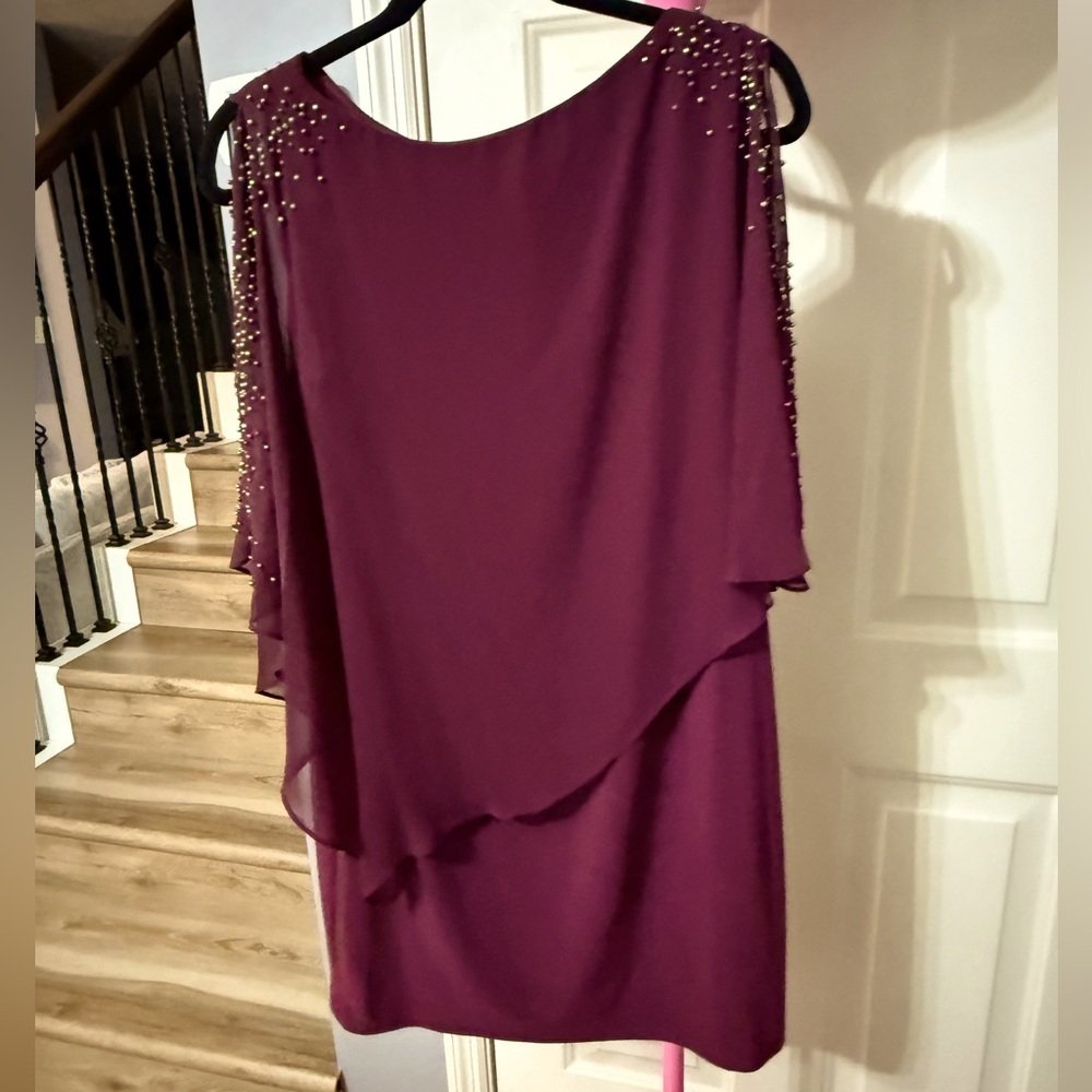Elegant Asymmetrical Maroon Dress with Beaded Details